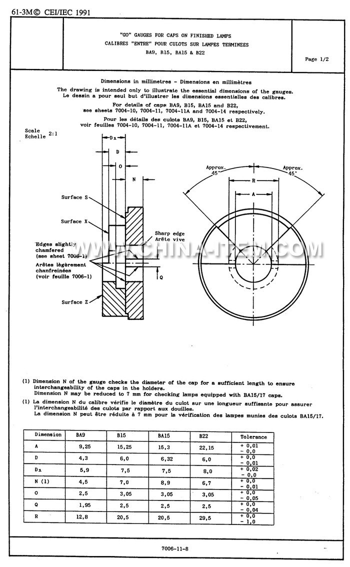 IEC60061-3 7006-11-8 B22 Go Gauges for Caps on Finished Lamps